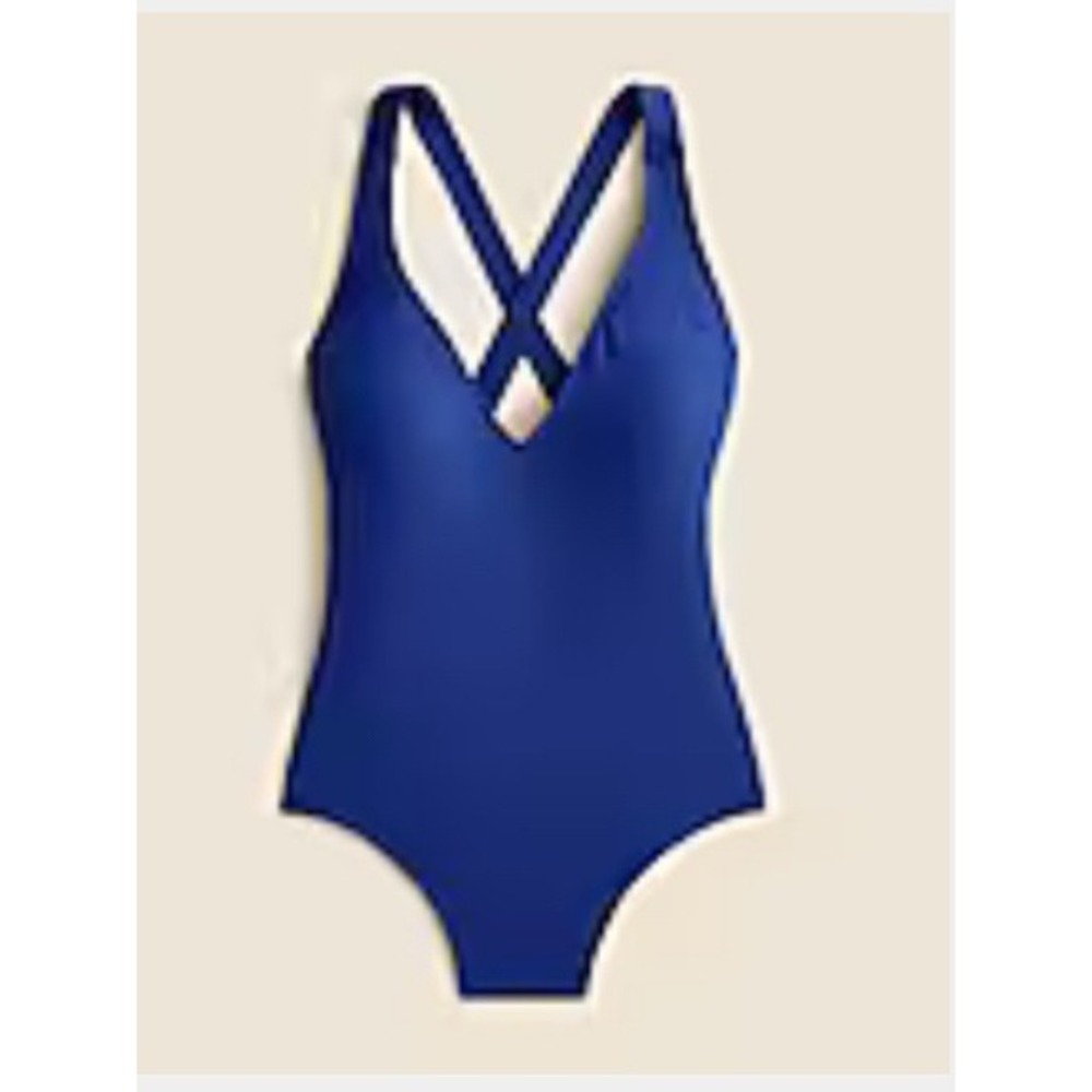 J.Crew One Piece Swimsuit Criss Cross Back Blue Bathing Suit. Size 16 NWT